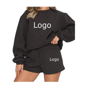 Unisex Cotton Crew Neck Sweatshirt <b>Shorts</b> Set Lightweight Eco-Friendly Custom Logo Jogging Sweat suit for <b>Men</b> and Women - Product Image 6