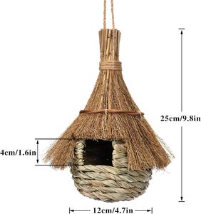 Nid d'oiseau tissé à la main pour l'extérieur suspendu en herbe naturelle petite hutte d'oiseau avec nid oscillant design jardin arrière-cour - Product Image 2