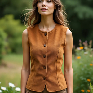 Chaleco sin mangas de chaqueta de cuero genuino para mujer a la moda al aire libre | Chaleco de piel de oveja con botones para mujer - Product Image 2