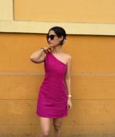 2025 femmes Style doux une épaule Mini soleil a-ligne robe personnalisée 100% lin OEM ODM vente en gros vêtements Fabrication