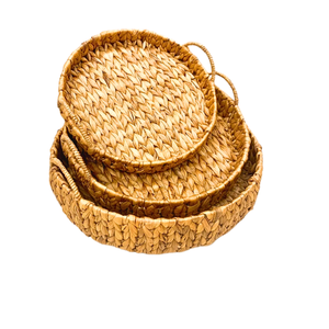 Cubertería cuadrada rústica hecha a mano superventas, bandeja de servicio clásica de jacinto de agua, bandeja artesanal de ratán, mesa con flores, paja de ratán - Product Image 2