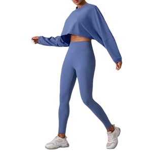 ชุดออกกำลังกาย เสื้อผ้ากีฬา ขายส่ง เสื้อครอปแขนยาวหลวมๆ กางเกงเลกกิ้งออกกำลังกายสำหรับผู้หญิง ปี 2026 - Product Image 2