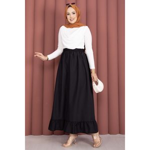 Black Chiffon <b>Skirt</b> with <b>Elastic</b> Waist and Ruffle Details Comfortable Breathable Patchwork Digital Print Made From Spandex - Product Image 1