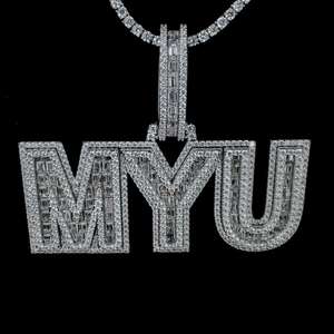 Pendentif en moissanite avec lettre MYU sertie de diamants, style hip-hop, finition or blanc - Product Image 3