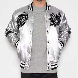 Veste bomber en satin pour homme, style équipe de baseball, boutons-pression, matelassée, streetwear d'hiver, vêtements d'extérieur - Product Image 5