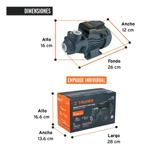 Bomba eléctrica periférica para agua Truper 1/2 HP, 127 V, 60 Hz, BOAP-1/2A2, color negro - Product Image 2
