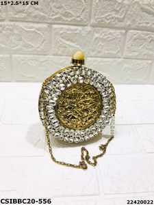 Luxurious Elephant Brass Accents Evening Clutch Exquisite Artisan Crafted with Crystal Stones and <b>Pearl</b> Adorned Metal Wood <b>Bag</b> - Product Image 3