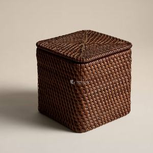 Conteneur alimentaire rectangulaire en rotin tissé à la main moderne avec couvercle, boîte de rangement en osier naturel multifonctionnelle Viettimecraft - Product Image 1