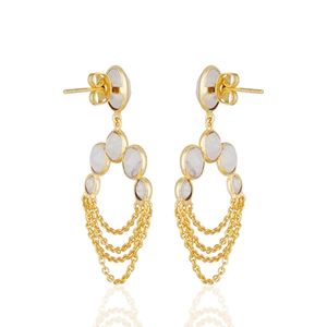 สีเขียวนิลและน้ำนม Chalcedony 925ต่างหูเงินออกแบบต่างหูเงินชุบทองต่างหูเงิน - Product Image 3