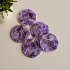 Amethyst 4 Inch Round Polished Nautical <b>Coaster</b> Gemstone Bar Housewarming Set - Product Image 2