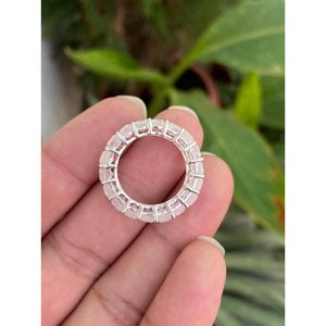 925 Silver Rainbow <b>Moonstone</b> Eternity Band <b>Ring</b> Emerald Cut Boho Style with Rhodium Plating Everyday Wear and Gift Option - Product Image 3