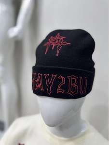 Black Embroidered Beanie Knit Winter Hat <b>Acrylic</b> Skull <b>Letter</b> Cap for Outdoor Casual Wear Custom Logo - Product Image 5