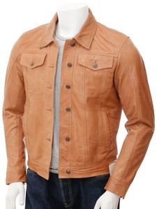 Veste en cuir de mouton beige clair pour homme, style décontracté urbain, col montant, imperméable et respirante, vente en gros - Product Image 4