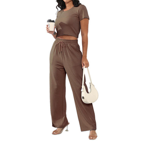 <b>Women</b> Tracksuit Set Crop T Shirt and Wide Leg <b>Pants</b> 2 Piece Outfit Casual Summer <b>Lounge</b> Wear Sportswear - Product Image 4