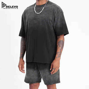 ชุดวอร์มผู้ชายผ้าฝ้าย 100% ล้างสีแบบ Acid Wash เสื้อและกางเกงขาสั้น 2 ชิ้น ชุดเซ็ตคู่ สามารถสกรีนโลโก้ได้ สวมใส่สบาย - Product Image 1