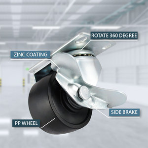 CCE 2.5 Inch Industrial Black PP Flat Free Steel <b>Metal</b> Wheel <b>Roller</b> with Side Locking - Product Image 3