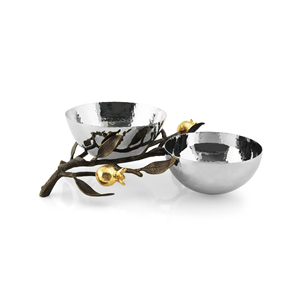 Cuenco doble de metal decorativo de Granada real para frutas secas y aperitivos - Product Image 1