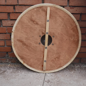 Armadura Medieval Guerrero Madera y Acero Viking Escudo Redondo 24 "Rústico Vintage Hogar Madera Escudo Decorativo Calvin Artesanía - Product Image 4