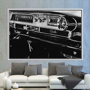 Lienzo Decorativo para el Tablero de un Cadillac Vintage: Impresión Artística Retro para el Interior del Automóvil, Lienzo con Marco Blanco - Product Image 1
