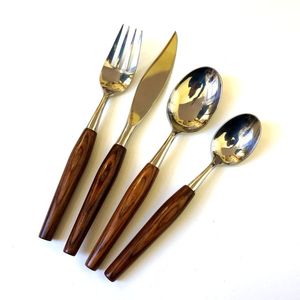 Ensemble de couverts en acier inoxydable moderne avec manche en bois, fabriqué en Inde, cuillère, fourchette, couteau pour hôtels - Product Image 3