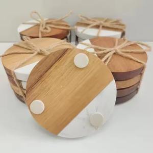 2K25 Wooden <b>Coasters</b> White And Beige Round Custom <b>Coasters</b> Wood <b>Marble</b> <b>Coasters</b> New Arrival - Product Image 4