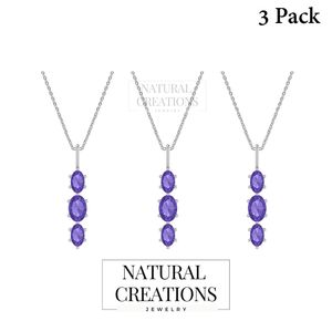 Pendentif pour femme en argent sterling 925 plaqué argent de qualité supérieure, tendance, avec trois pierres ovales en iolite, chaîne en câble, serti à griffes, coffret cadeau 3 - Product Image 2