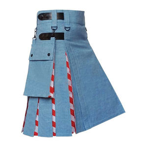 Kilt utilitaire pour homme en denim bleu ciel, motif étoiles et rayures du drapeau américain, kilt écossais hybride 2026 - Product Image 2