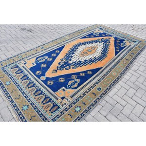 พรมขนแกะแฮนด์เมดสีน้ำเงินส้มคลาสสิกพรมกองขนาดกลางเป็นมิตรต่อสิ่งแวดล้อมขนาดกลาง5.8 X 11.1ft สี่เหลี่ยมผืนผ้าลายทางผ้าปะต่อผ้า - Product Image 2