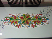 Chemin de table bohème artisanal en lin à 3 motifs floraux, orné de perles, écologique, élégant, pour intérieur/extérieur