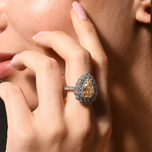 Anillo de oro blanco y amarillo de 18kt con diamante amarillo elegante de 3,01 quilates Diamante de corte redondo natural para bodas y compromisos - Product Image 2