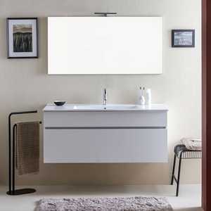 Mobile Bagno Moderno da 120 cm con Lavabo e Specchio Shanghai, Set in Legno Bianco - Product Image 2
