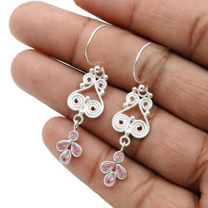 ชุดกรอบลายเส้นน้ำหนักเบาแบบห้อยต่างหูเซอร์โคเนีย925ลูกบาศก์สีชมพูต่างหูเงินสเตอร์ลิงเครื่องประดับแบบห้อยสำหรับผู้หญิง - Product Image 3