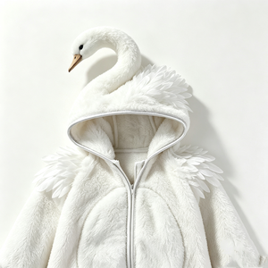 Mono de bebé de peluche con capucha de cisne blanco personalizado, pelele de bebé de lana con capucha de cisne, disfraz de cisne para recién nacido. - Product Image 1