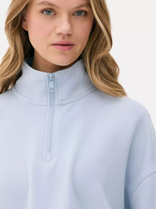 Nuevo diseño, logotipo personalizado, azul claro, cuello embudo, media cremallera frontal y puños ajustados y dobladillo, sudadera de gran tamaño con hombros caídos para mujer - Product Image 3