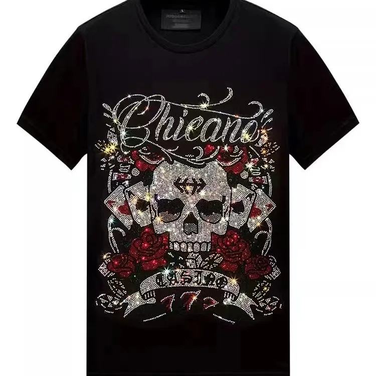 Transferencia de calor de calavera de diamantes de imitación Bling diseños personalizados transferencias de calor de diamantes de imitación para camiseta