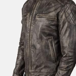 Gatsby Veste de motard en peau de mouton marron vieilli avec fermeture éclair aniline pour hommes en cuir véritable doublure en viscose matelassée poche légère hiver - Product Image 5