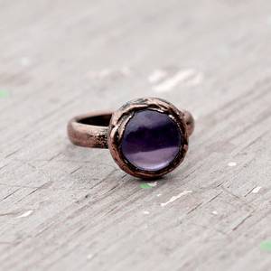 Anillo de Cobre con Gema de Amatista, Anillo Boho Electrochapado, Plata de Ley 925, Joyería Chapada en Oro de 14k - Product Image 6