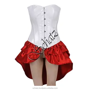 New Fashion Leather Corset with Satin Skirt Bustier Top Dress Women Plus Size Vendors Leather Cosplay Costume Outdoor Corset