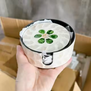 ถาดรองแก้วทรงกลมฝังมุกลายใหม่ล่าสุดพร้อมที่จับสีสันสดใสสำหรับถ้วยน้ำชาทำมือร้านอาหารจาก - Product Image 5