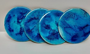 Posavasos de madera y resina hechos a mano exquisitos, piedra de mármol con incrustaciones de hojas de oro, juego de posavasos de protección de bebidas decorativas - Product Image 5