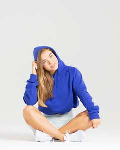 Haut à capuche en coton pour femmes, haut à capuche court, vente en gros, design OEM, logo personnalisé, hauts à capuche courts pour femmes - Product Image 4