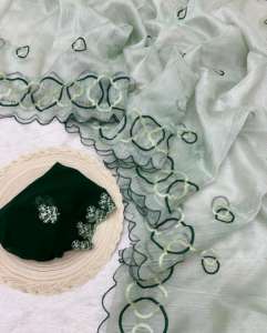 Nouveau 2024 dernière tenue de créateur à feuilles persistantes vente chaude organza saree chemisier avec broderie et séquence travail exportateur mondial - Product Image 3