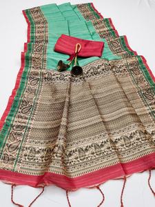 Soie de Tussar de qualité supérieure avec fabricant et fournisseur de mode pour femme saree imprimé en bloc de Surat - Product Image 4