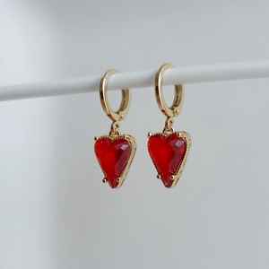 Boucles d'oreilles créoles en argent sterling 925 plaqué or 14 carats, forme cœur rouge rubis naturel, vintage, mignonnes, pendantes - Product Image 5