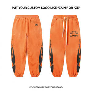Pantalon de jogging léger en twill orange pour homme ZAINI ZI-107 avec empiècements latéraux noirs, séchage rapide, fermeture à cordon de serrage et devant plissé - Product Image 1
