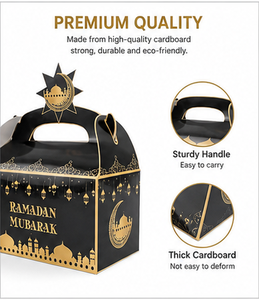 Custom <b>Ramadan</b> Mubarak Paper <b>Gift</b> <b>Box</b> with Handle Gold Foil Eid Mubarak Packaging for Candy and Chocolate Wholesale Packaging - Product Image 4