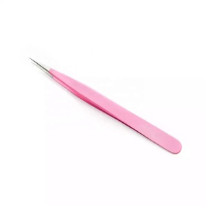 Pince à cils professionnelle en acier inoxydable Gray Rocks couleur rose pointue droite pour la vente en gros - Product Image 1