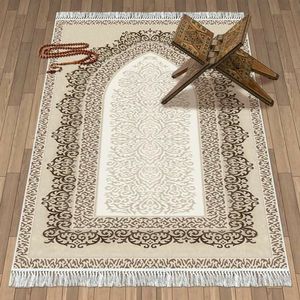 Elegante Alfombra de Oración de Seda con Bordado Detallado, Tela Suave y Lisa, Perfecta para el Hogar y la Mezquita - Product Image 1