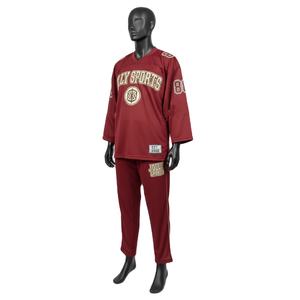 Ensemble pantalon et maillot en jersey polyester premium 220 GSM pour homme, couleur bordeaux, panneaux respirants, logo brodé et appliqué. - Product Image 4