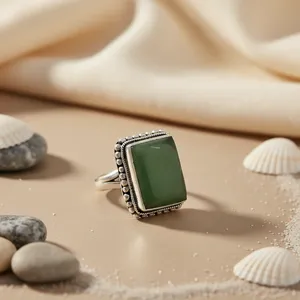 Art Palace 925 Sterling Silver Gemstone Green Aventurine Vintage Wedding <b>Ring</b> Unisex Gold Plated Bezel Setting Certified - Product Image 2